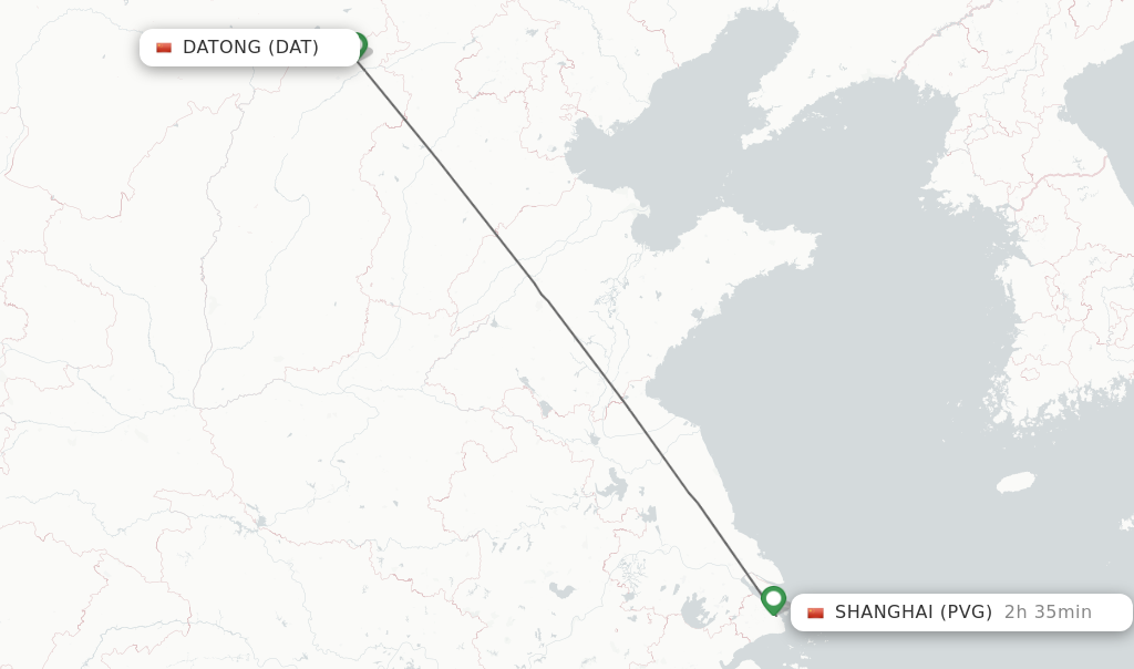 Flights from Datong to Shanghai route map