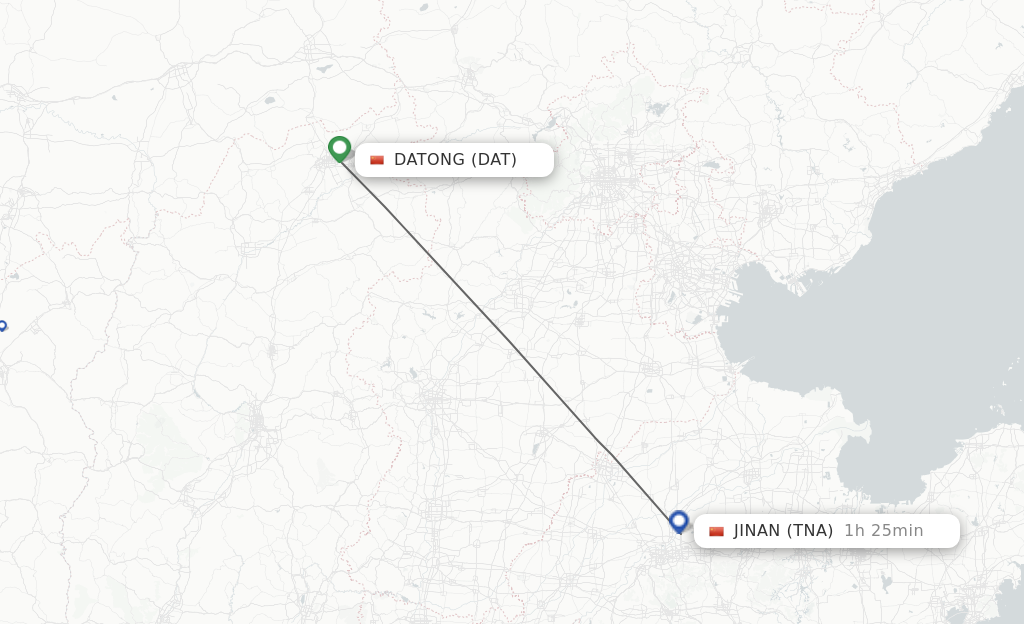 Flights from Datong to Jinan route map