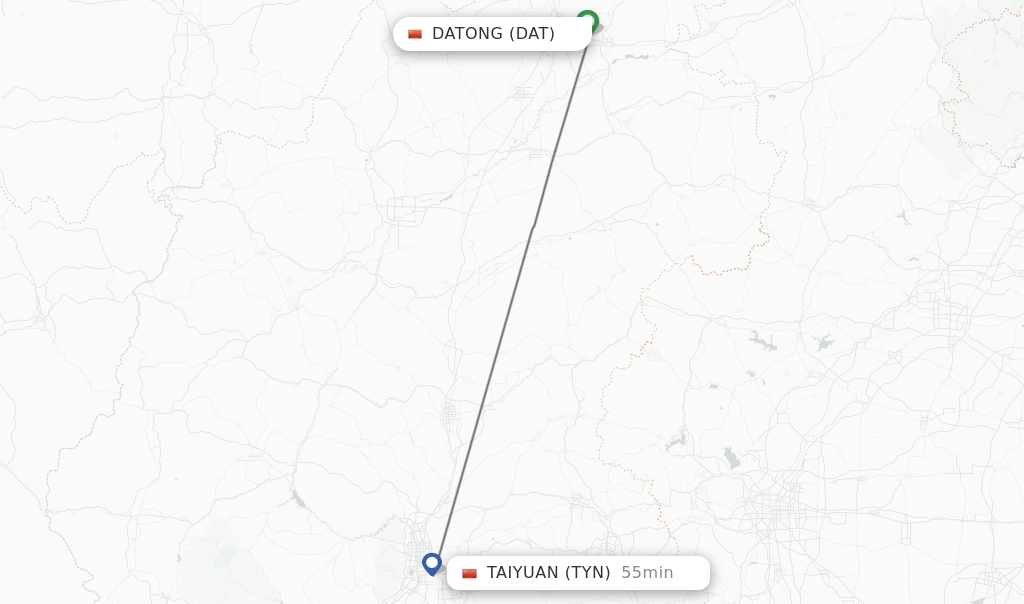 Flights from Datong to Taiyuan route map