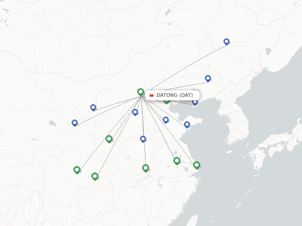 Flights from Datong to Tengchong route map