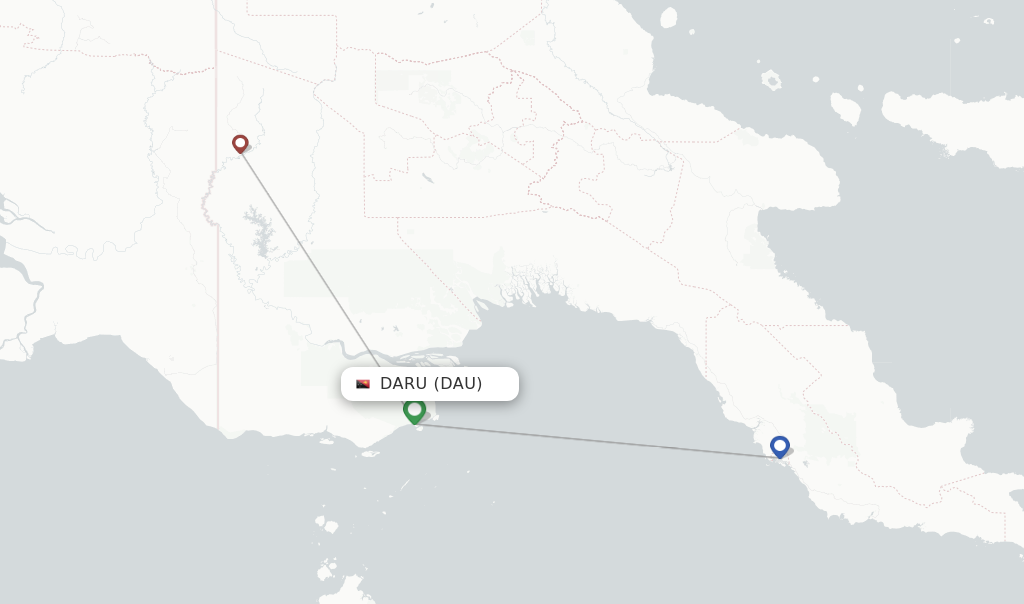 Route map with flights from Daru with Air Niugini