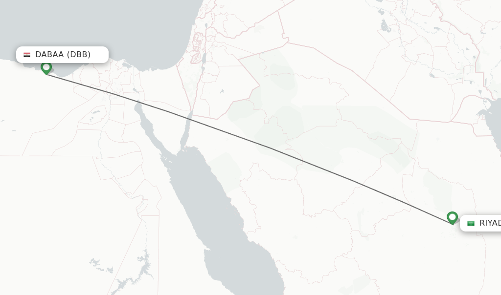 Flights from Dabaa to Riyadh route map