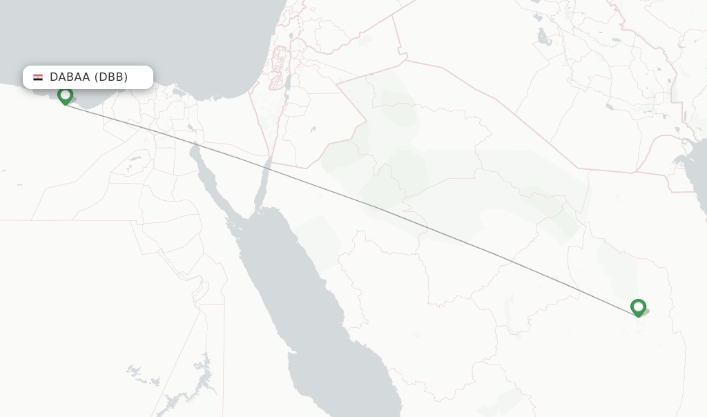 Route map with flights from Dabaa with Flynas