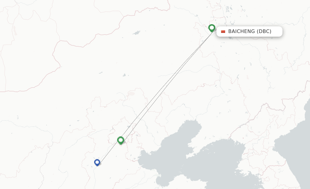 Route map with flights from Baicheng with China United Airlines