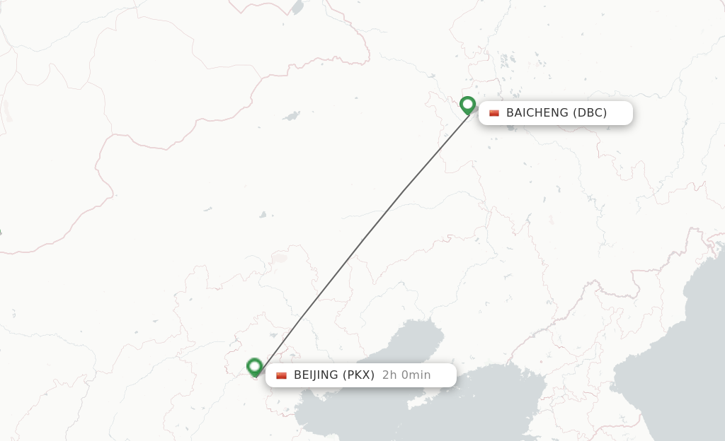 Flights from Baicheng to Beijing route map