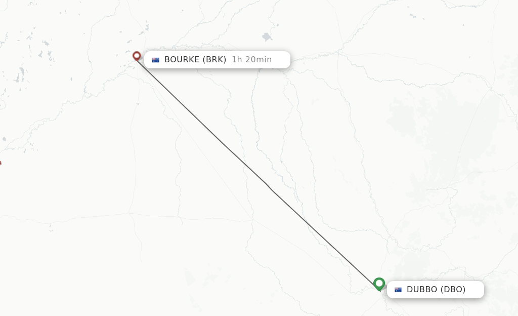 Flights from Dubbo to Bourke route map