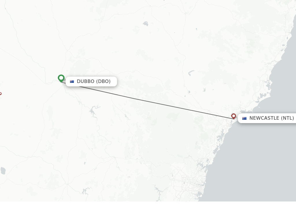 Flights from Newcastle to Dubbo route map