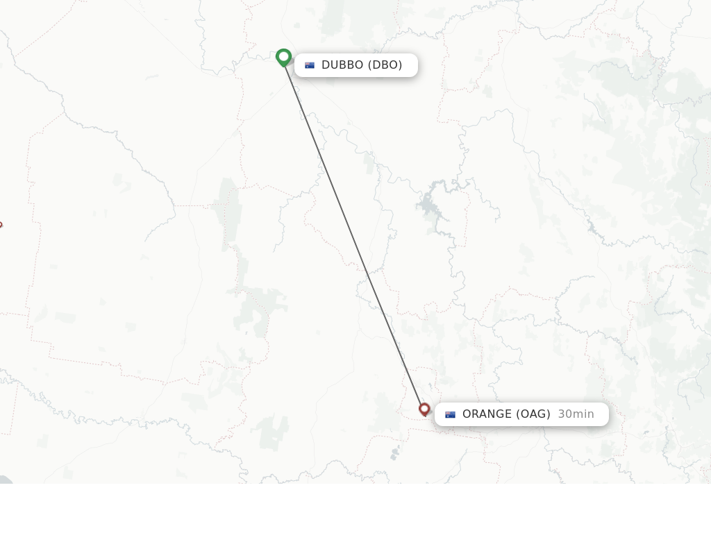 Flights from Dubbo to Orange route map