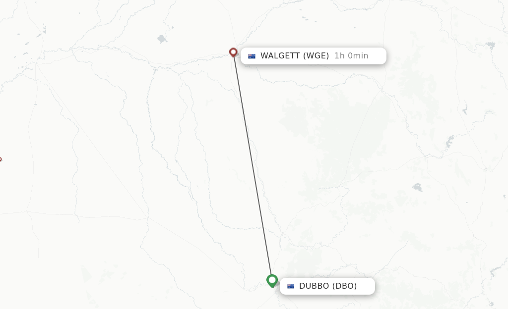 Flights from Dubbo to Walgett route map