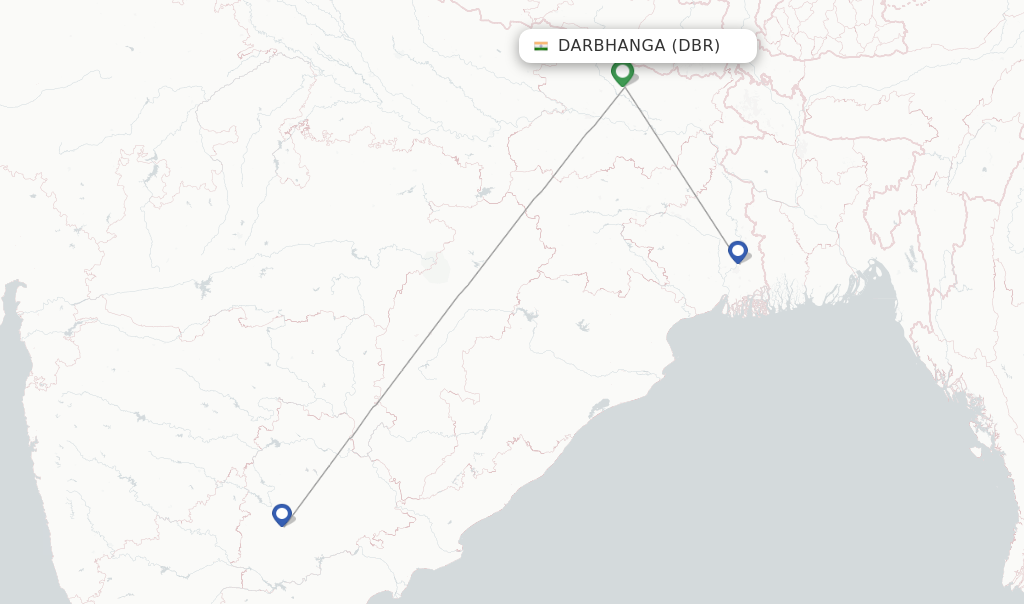Route map with flights from Darbhanga with IndiGo