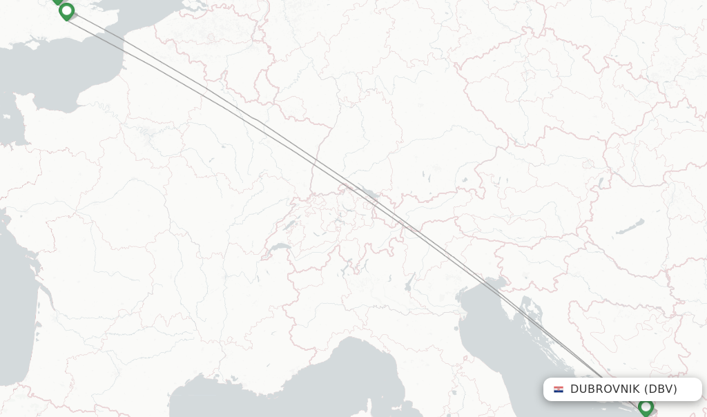 Route map with flights from Dubrovnik with British Airways