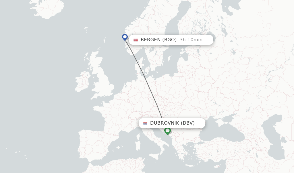 Flights from Dubrovnik to Bergen route map