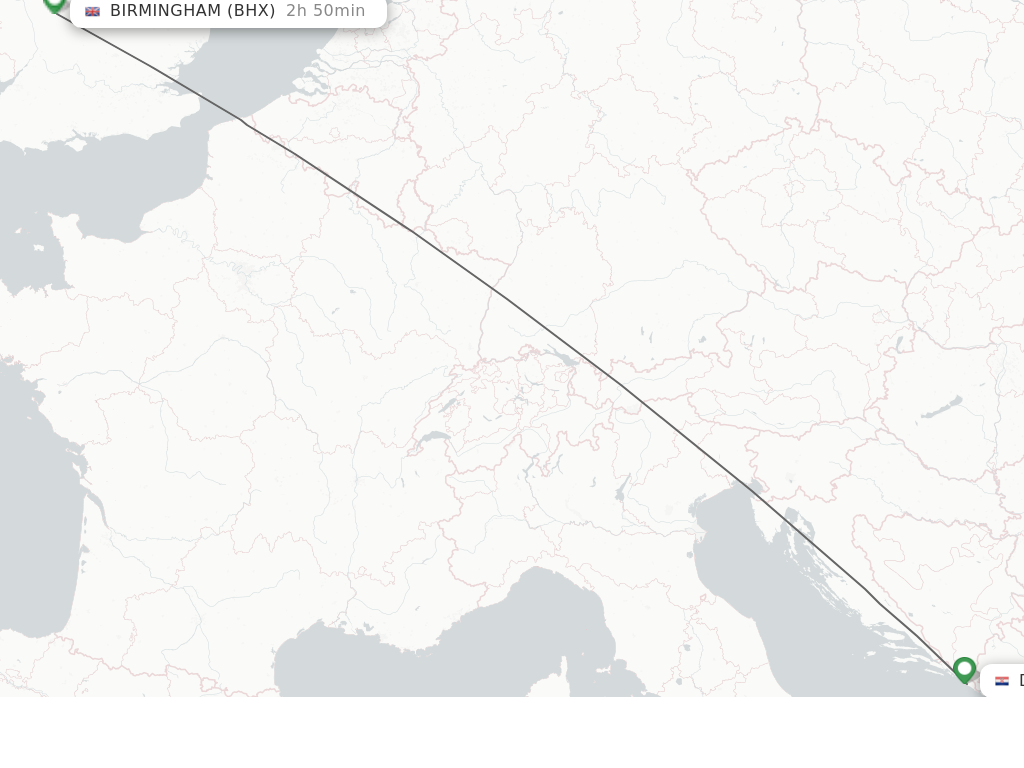 Flights from Dubrovnik to Birmingham route map