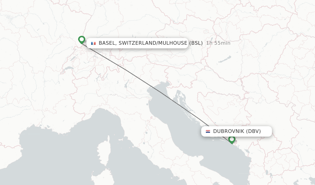 Flights from Dubrovnik to Basel, Switzerland/Mulhouse route map
