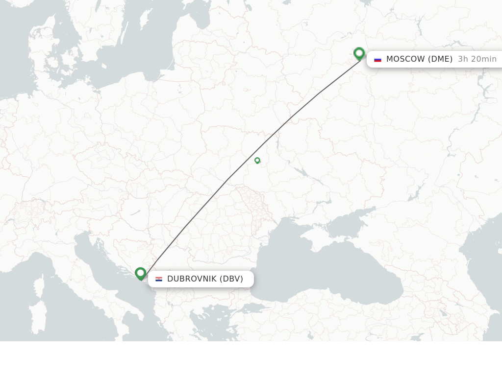 Flights from Dubrovnik to Moscow route map