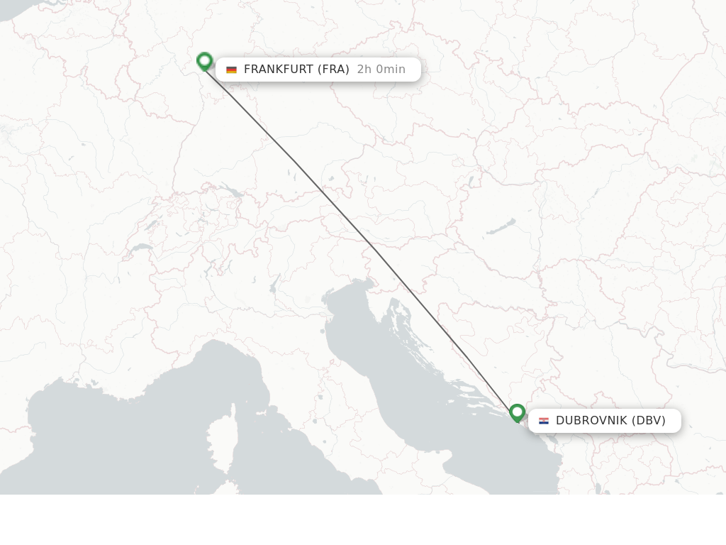 Flights from Dubrovnik to Frankfurt route map