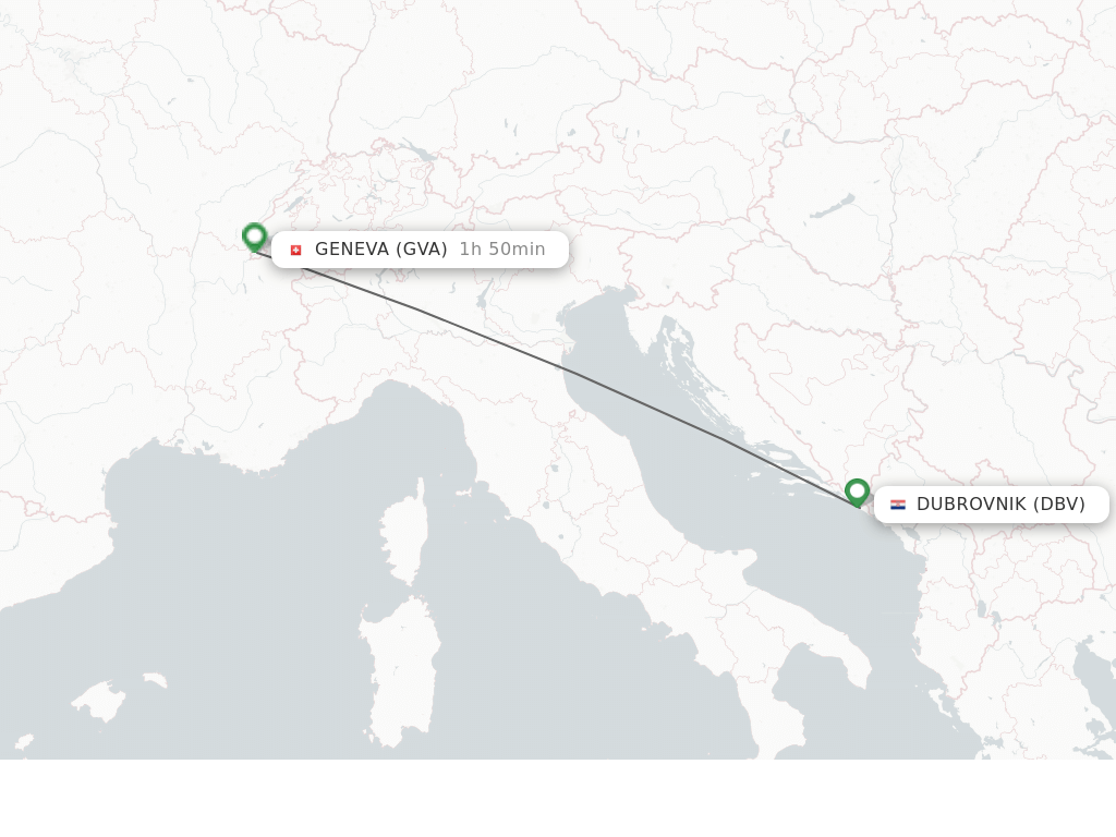 Flights from Dubrovnik to Geneva route map