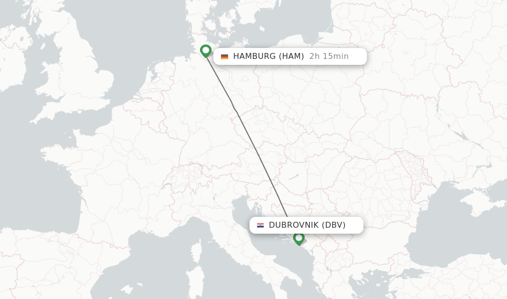 Flights from Dubrovnik to Hamburg route map