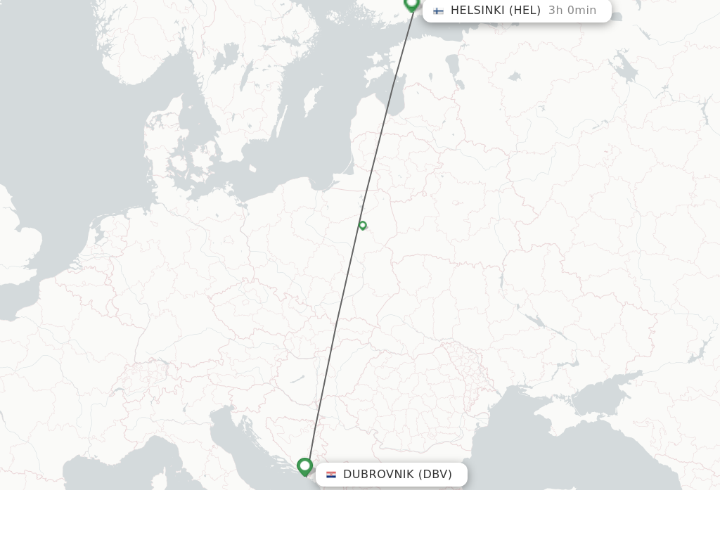 Flights from Dubrovnik to Helsinki route map