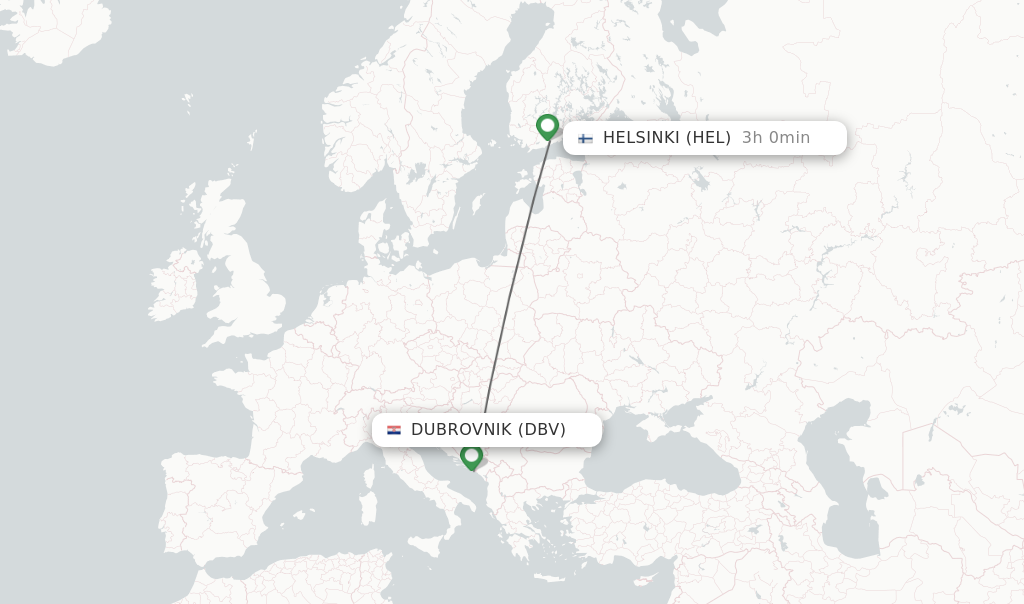 Flights from Dubrovnik to Helsinki route map