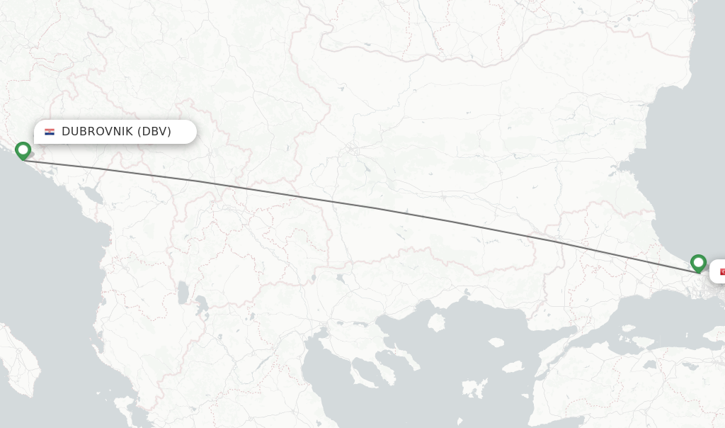 Flights from Dubrovnik to Istanbul route map