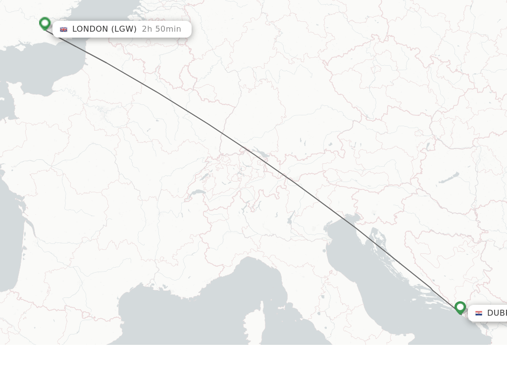 Flights from Dubrovnik to London route map