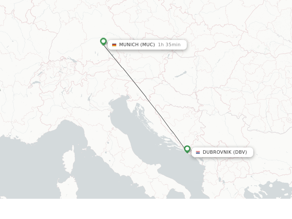 Flights from Dubrovnik to Munich route map