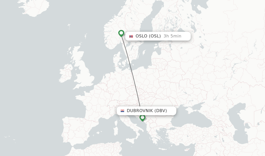 Flights from Dubrovnik to Oslo route map
