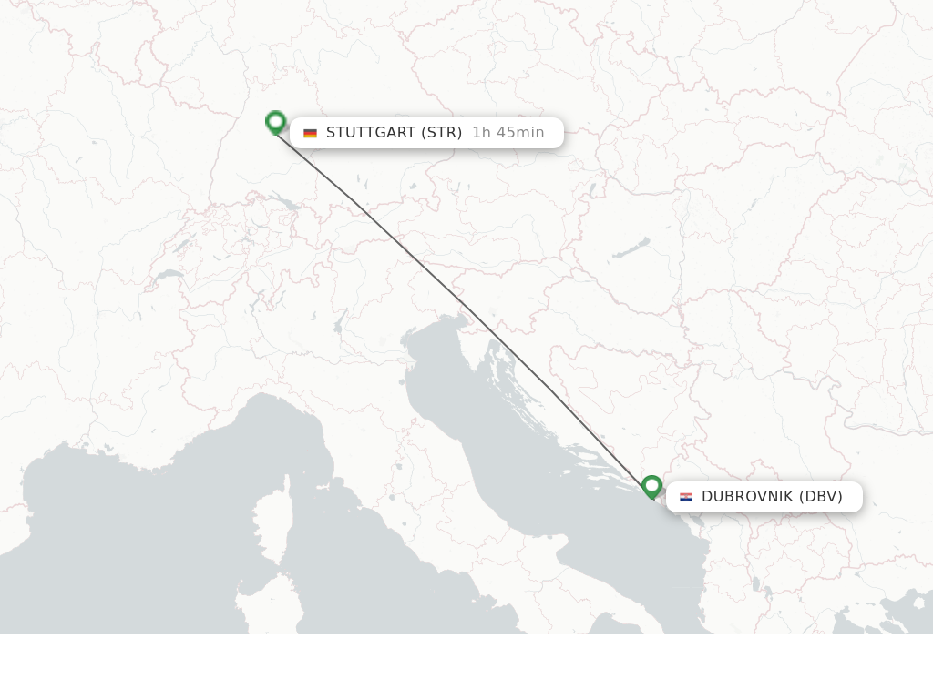 Flights from Dubrovnik to Stuttgart route map