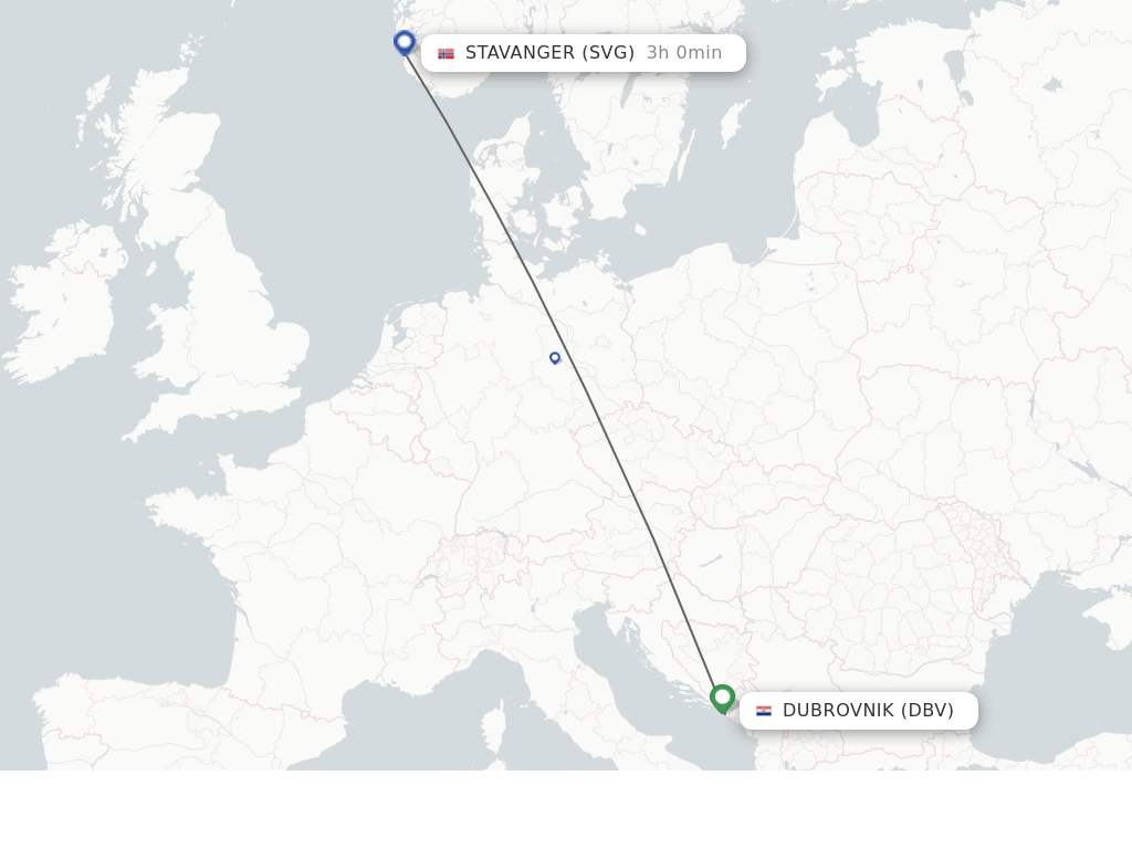 Flights from Dubrovnik to Stavanger route map