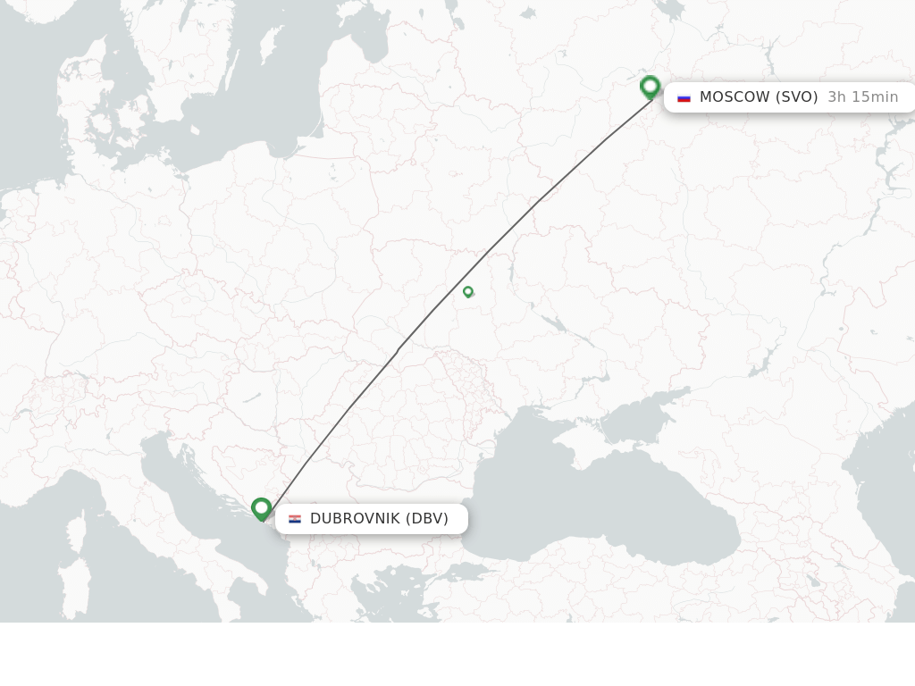 Flights from Dubrovnik to Moscow route map