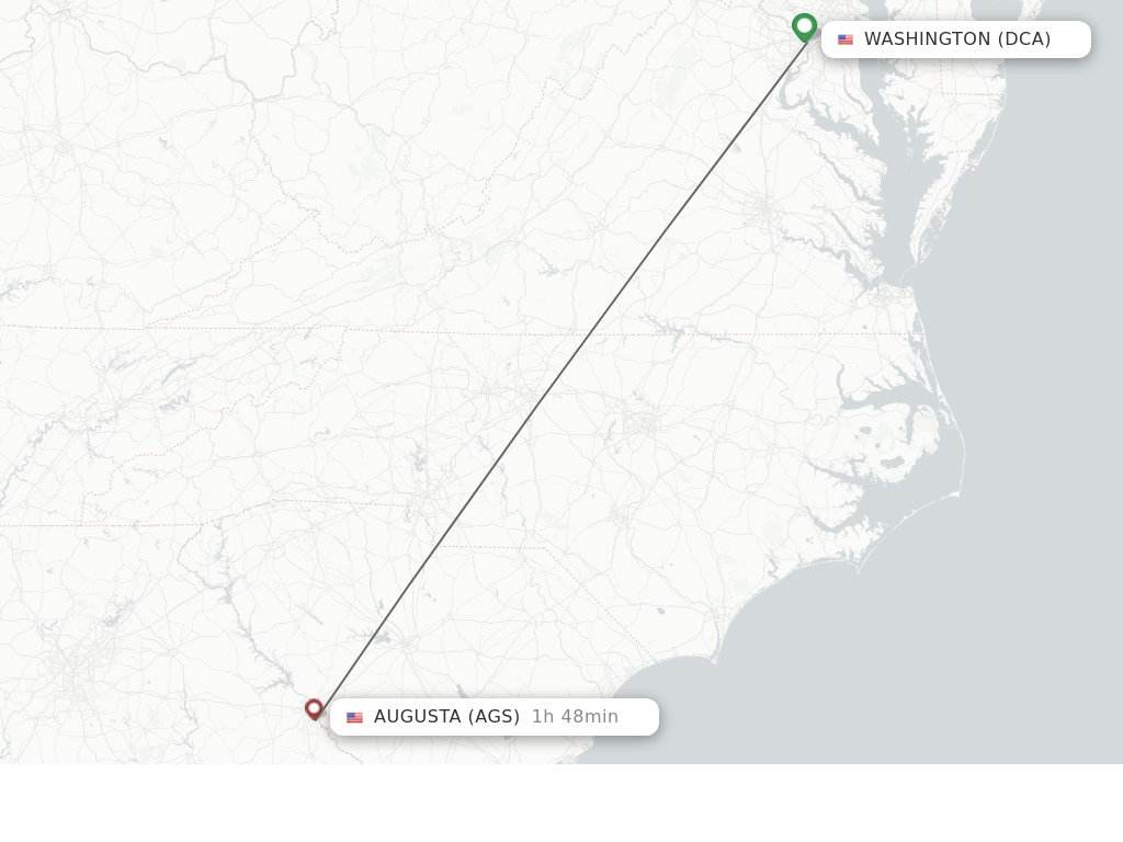 Flights from Washington to Augusta route map