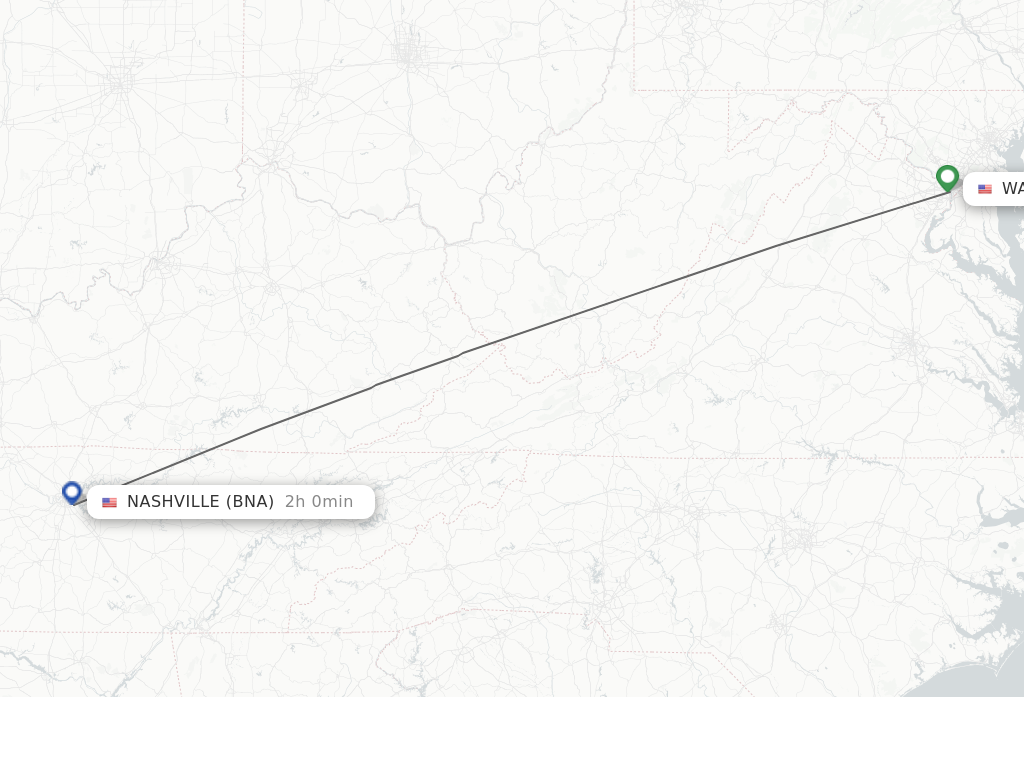 Flights from Washington to Nashville route map