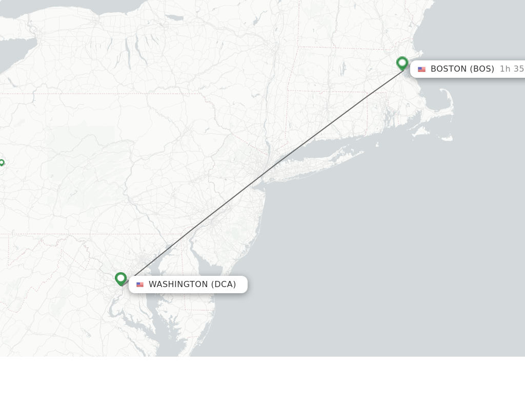 Flights from Washington to Boston route map