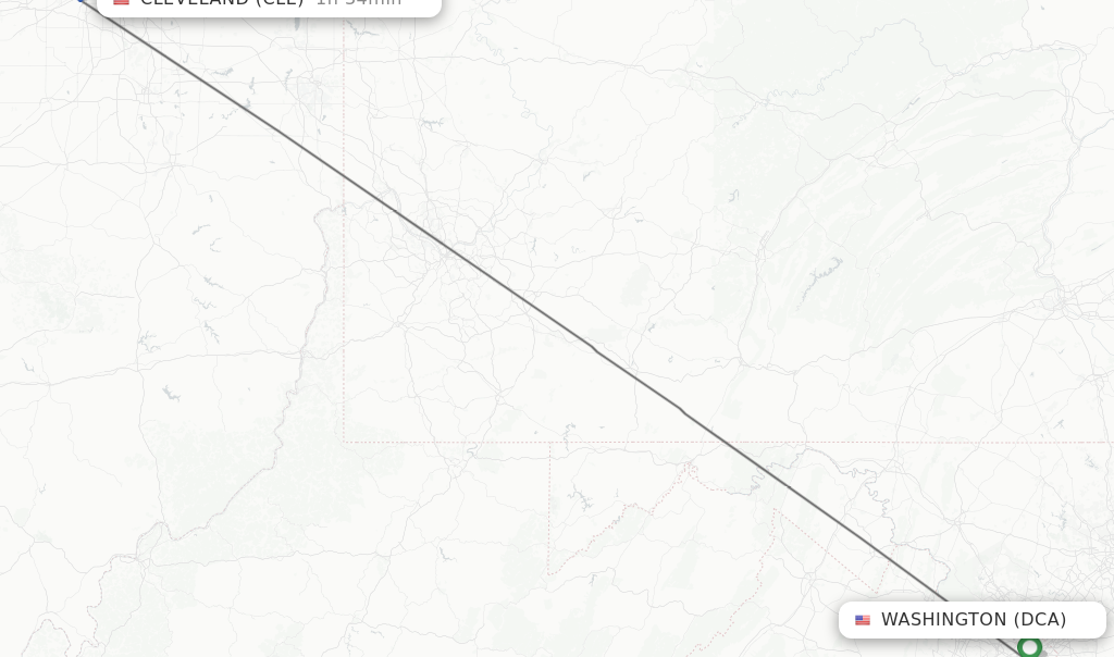 Flights from Washington to Cleveland route map