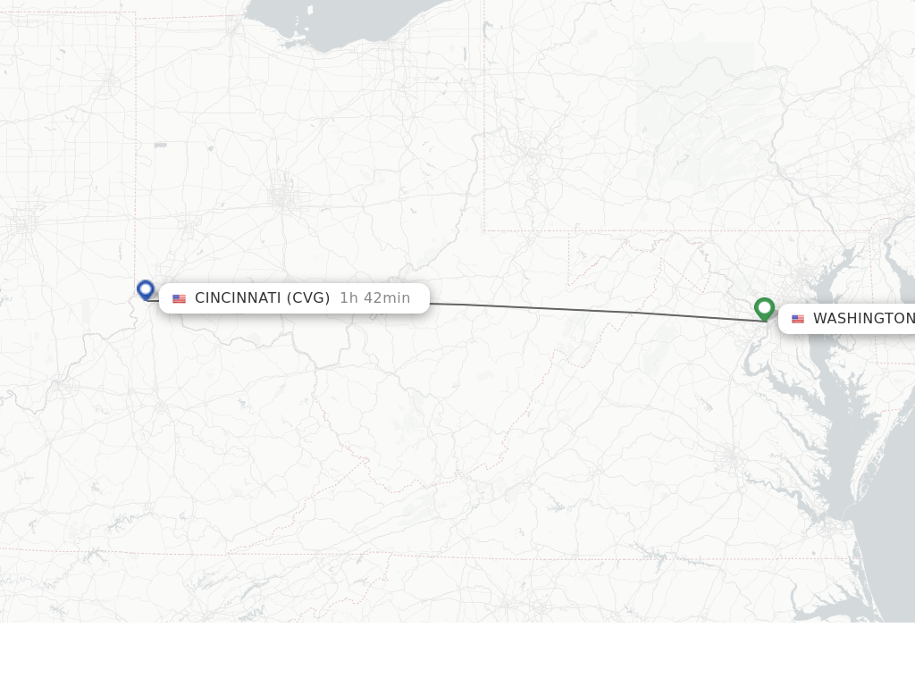 Flights from Washington to Cincinnati route map