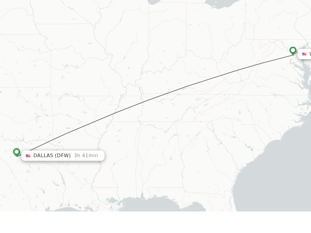 Flights from Washington to Dallas route map