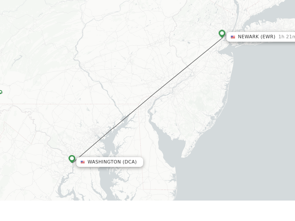 Flights from Washington to Newark route map