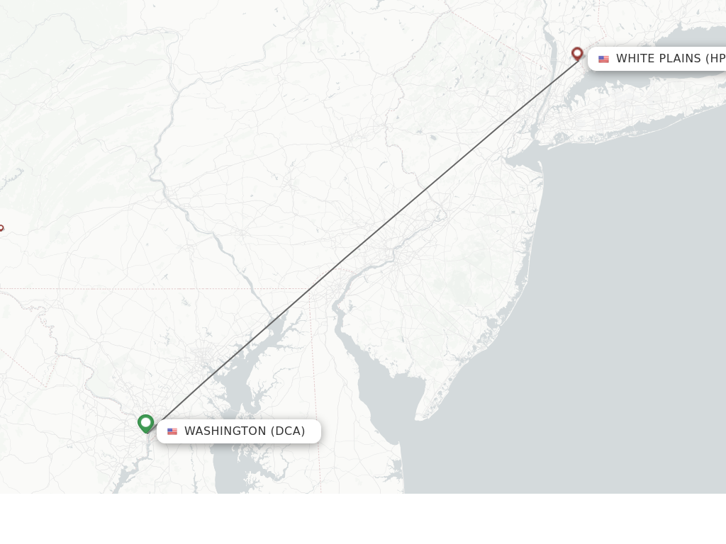 Flights from Washington to White Plains route map