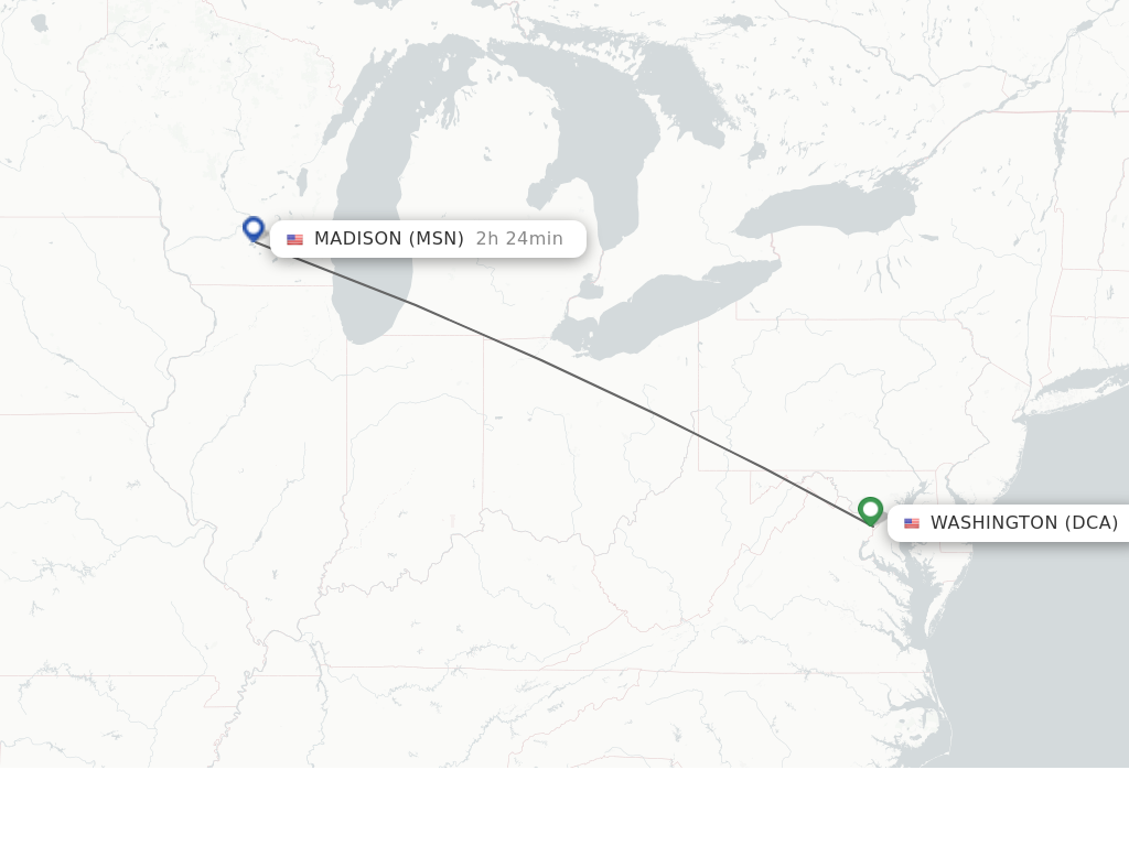 Direct (non-stop) flights from Washington to Madison - schedules