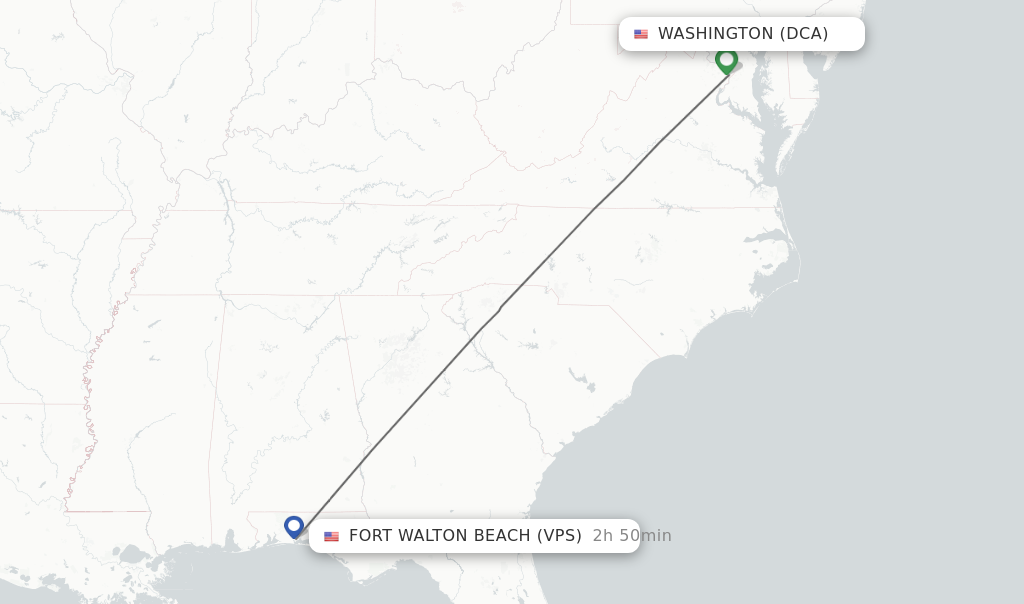 Flights from Washington to Fort Walton Beach route map