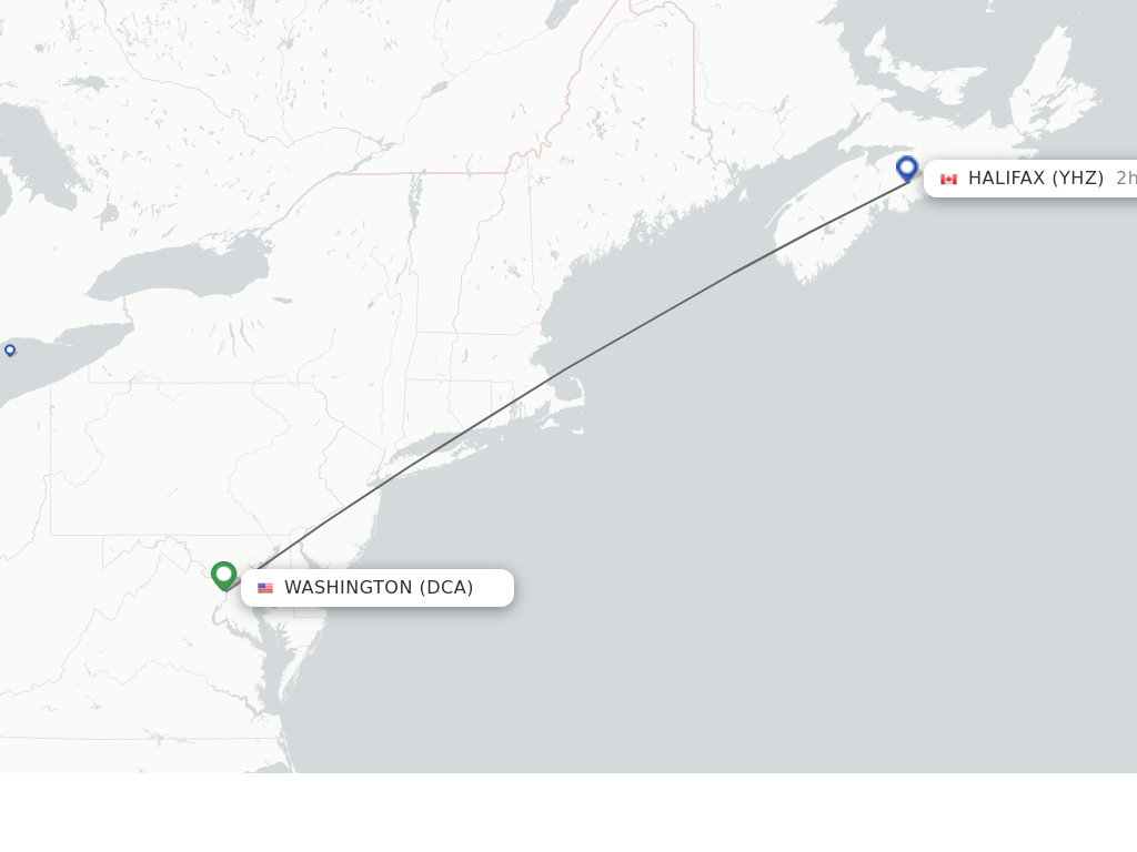 Flights from Washington to Halifax route map