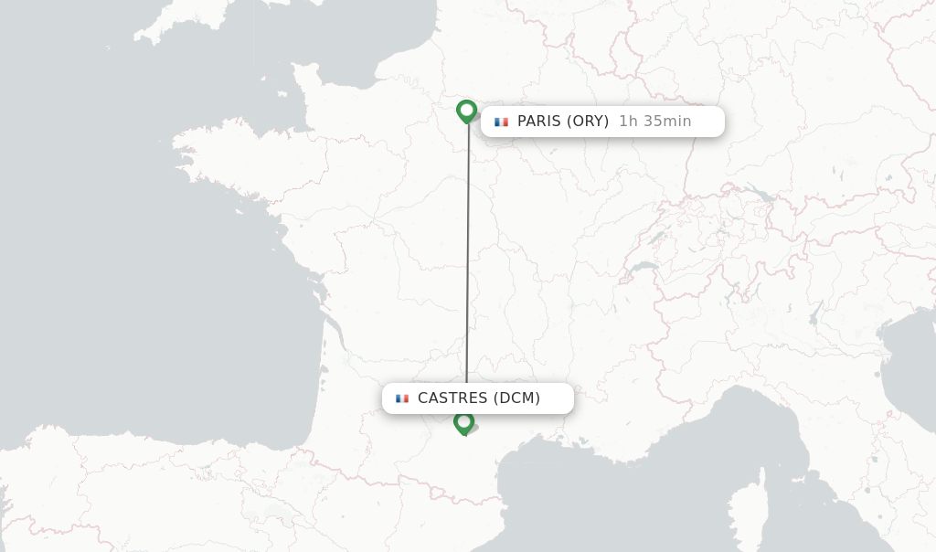 Flights from Castres to Paris route map