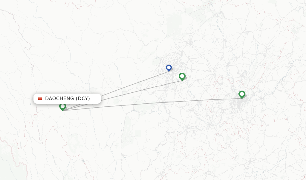Route map with flights from Daocheng with Sichuan Airlines