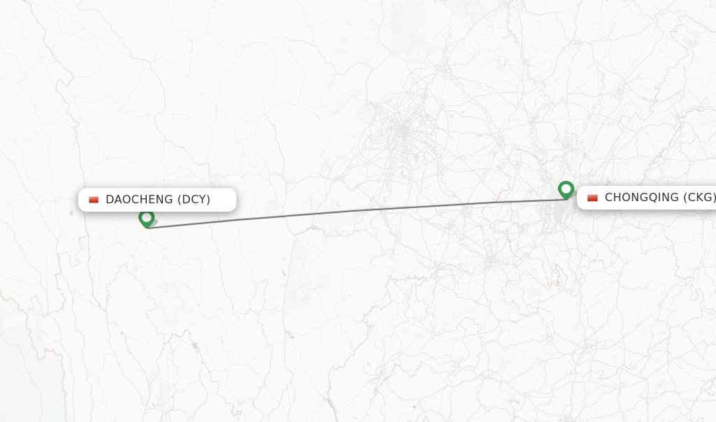 Flights from Daocheng to Chongqing route map