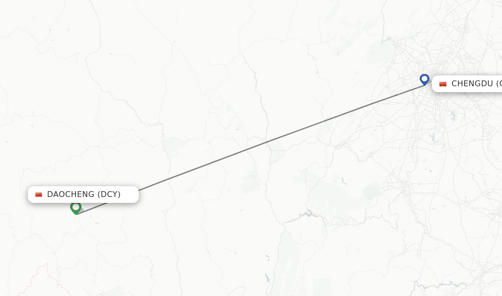 Flights from Daocheng to Chengdu route map