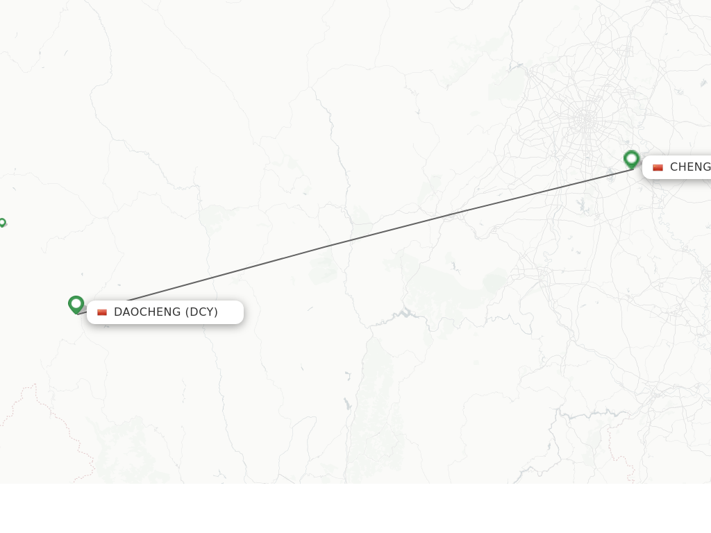 Flights from Daocheng to Chengdu route map