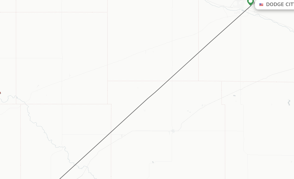 Flights from Dodge City to Liberal route map