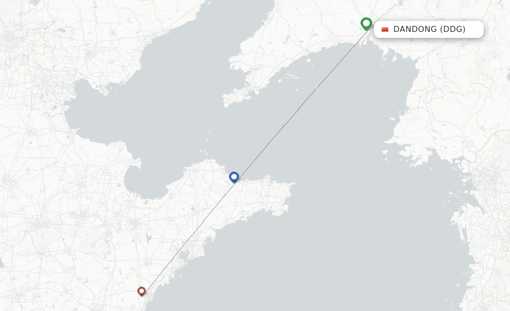 Route map with flights from Dandong with Shanghai Airlines