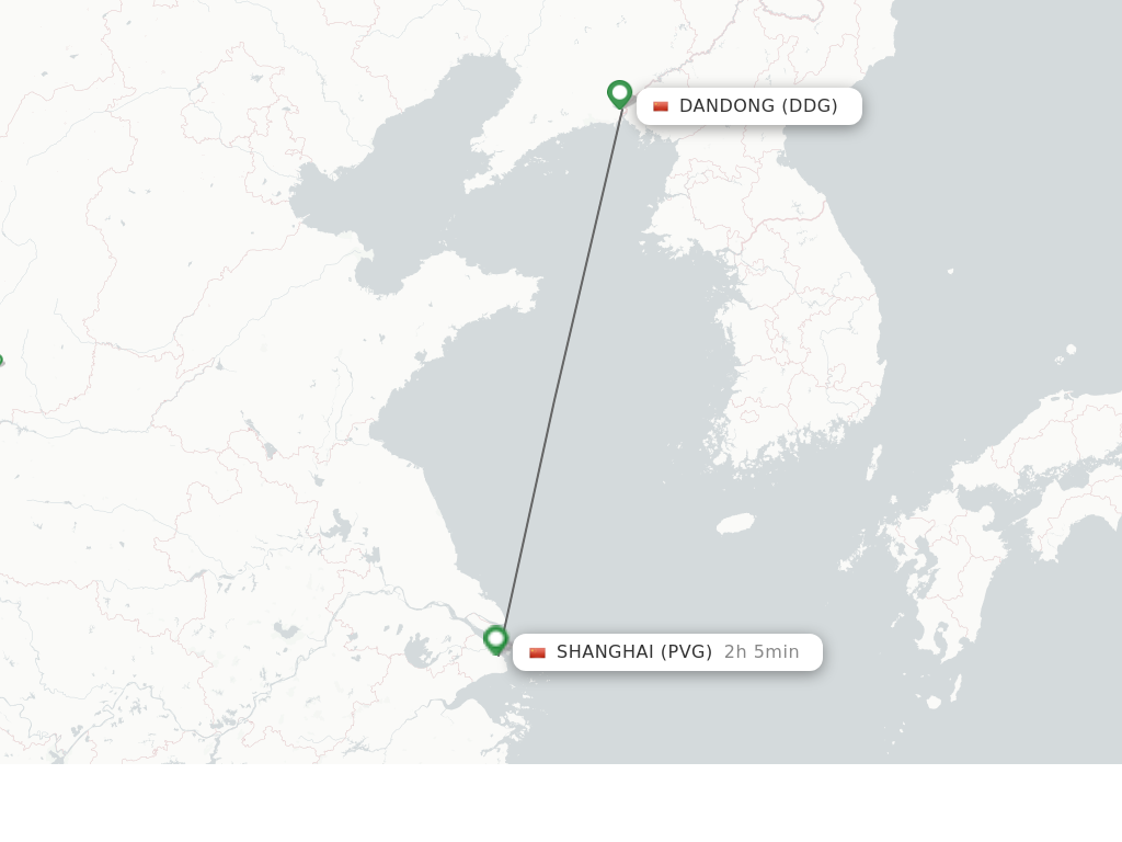 Flights from Dandong to Shanghai route map